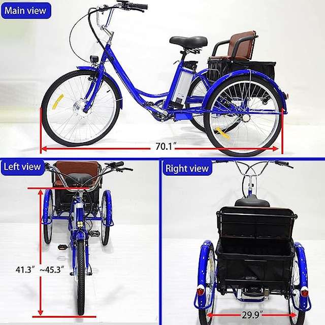Electric Tricycle Bike for Adults 350W E ,36V 12Ah Removable Bat in eBike in Vancouver - Image 2