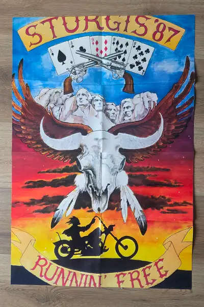 1987 Sturgis Motorcycle Rally 2 Sided Promotional Poster, View more