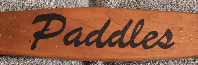 HANDMADE WOODBURNED PADDLE SIGN ON OLD CHERRY CANOE THWART in Arts & Collectibles in Peterborough - Image 2