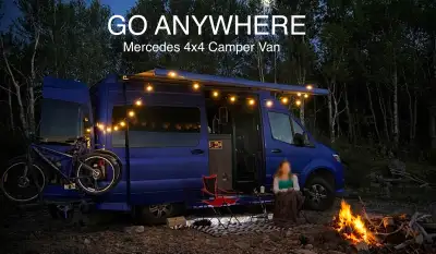 GO ANYWHERE – MERCEDES 4x4 CAMPER VAN A rare, fully equipped off-grid van built by Airstream. Compac...