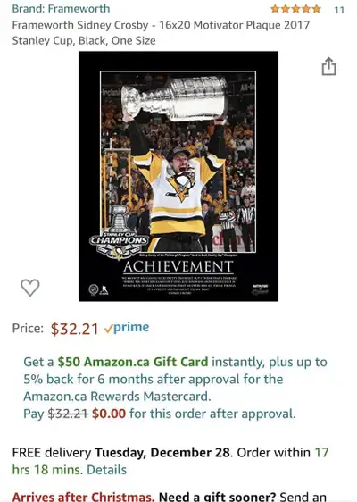 FRAMEWORTH SIDNEY CROSBY - MOTIVATOR PLAQUE 2017 STANLEY CUP, View more