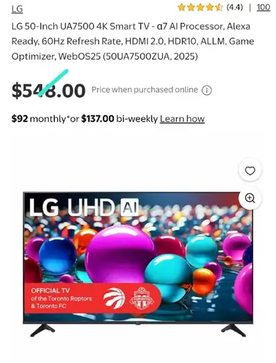 LG 50-Inch 4K Smart TV - α7 AI Processor, Alexa Ready, View more