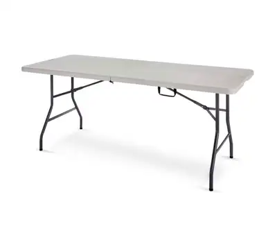 Used 8-ft Portable Plastic & Metal Folding Table with Hand, View more