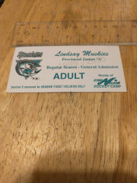 OJHL 1999-2000 Lindsay Muskies general admission game ticket