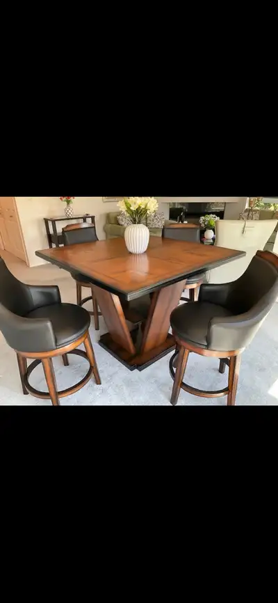 MAZIN Counter height dining table with four swivel chairs, View more