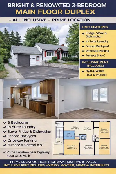 Welcome to this bright and renovated 3-bedroom main floor duplex, situated in a prime location. This...