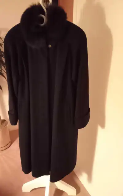 manteau d'hiver long femmes vintage en laine collet fourrure, View more