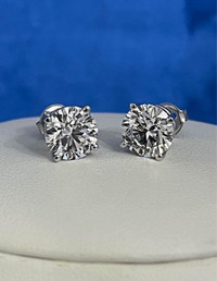14K White Gold 4.29ct. Diamond Stud Earrings// Certified !
