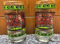 Vintage Coke Cola Stained Glass Drinking Glasses Unused