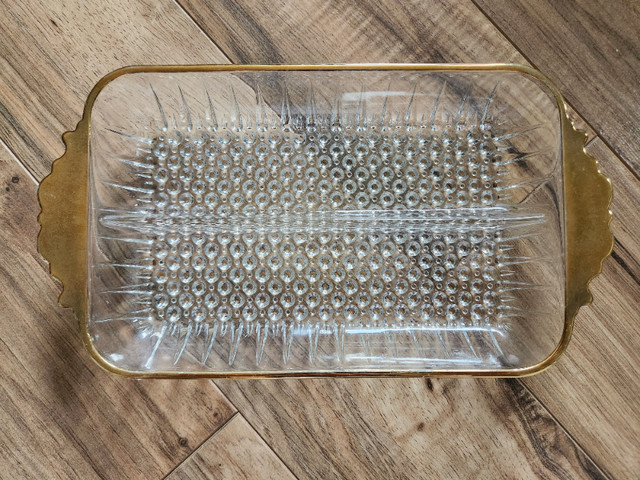 ANTIQUE Hobnail gold rimmed divided glass serving tray in Arts & Collectibles in Fredericton - Image 2