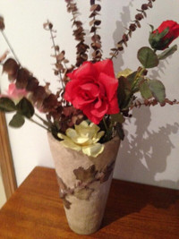 Hand made clay Vase with Artificial Flowers Vase size 11" H