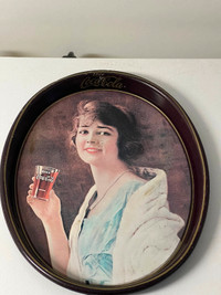 Coca-Cola Vintage Drink Serving Tray Metallic Plate Woman 1973