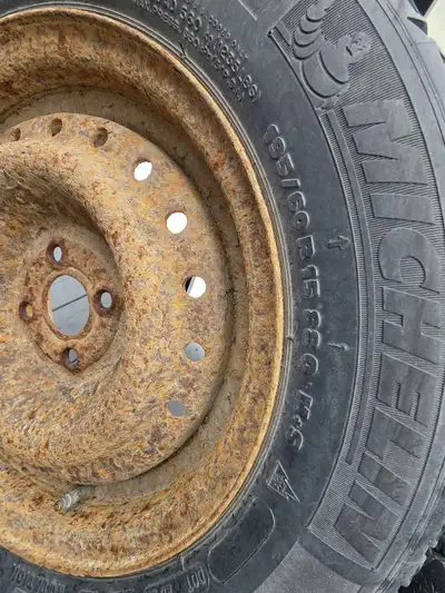 I have a set of 4 winter tires on rims. Size and info is in the pictures. Asking 80 for all of them.