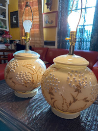 Vintage “ LEVITON”Retro Brown, Tan and Beige Enamel Flower Lamps