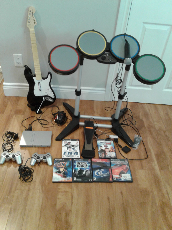 Used, SONY PLAYSTATION 2PS2 ROCK BAND DRUMS GUITAR BUNDLE SET for sale  