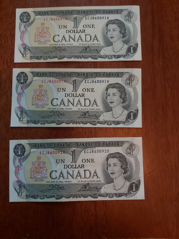5 B of C 1973 $1 Bills Crow-Bouey ECJ 8650916,7,8,9,20 (in Seq) in Arts & Collectibles in Saint John - Image 3
