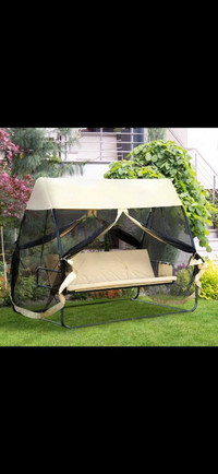 3-Seat Outdoor Swing Chair, Porch Swing, Chaise Lounger Bed