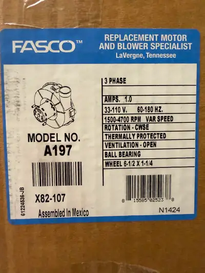 Brand New in box, FASCO model A197 draft inducer motor for Trane, American Standard furnace. Brand n...