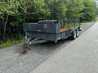 16 foot landscaping trailer will require some TLC, one fender rotted out. There’s a spare in the tra...