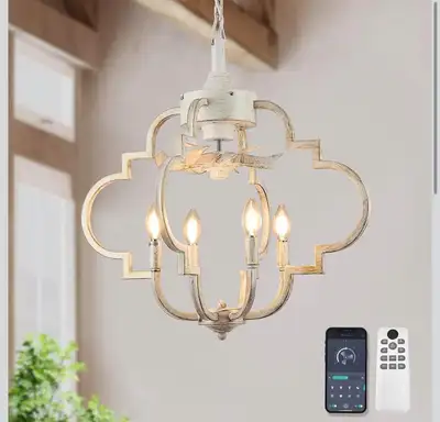 Farmhouse Lantern Chandelier Fan, 20" Rustic Caged Ceiling Fan, View more