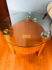 Contemporary Round End Table with a drawer.