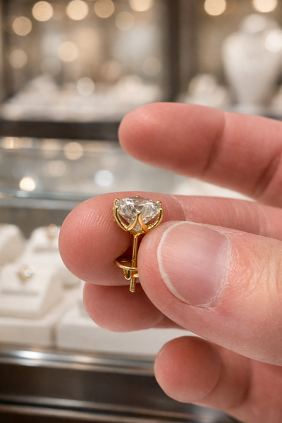 2 carats per ear • Clarity: VVS2 • Color: D–E • Cut: Excellent Round Brilliant • Metal: Solid 14K Go...