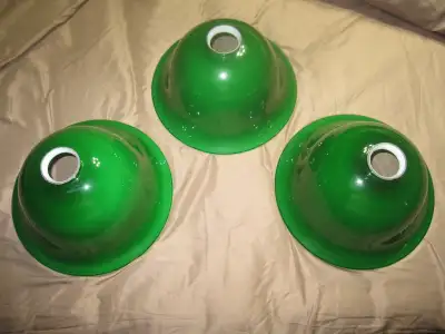ANTIQUE 2 1/4" GREEN WHITE GLASS CASEMENT LAMP SHADES, View more
