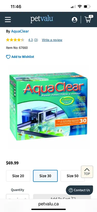 Aquarium AquaClear power filter system. NEW. For 10-30 gallon aquariums. Includes air pump (used) an...