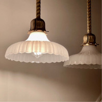 Antique Brass Pendant Lights With Moonstone Glass Shades