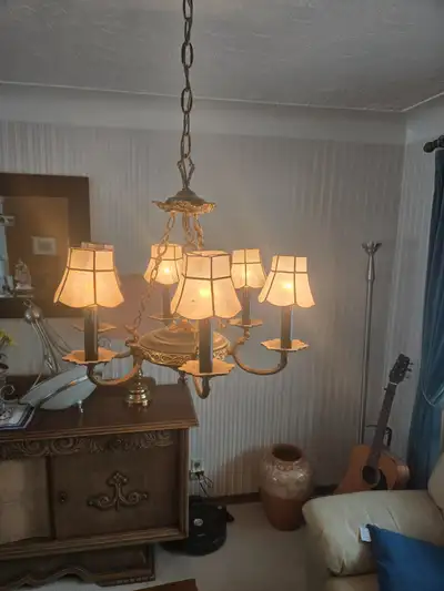 Vintage 6 Arm Brass Chandelier Ceiling Lamp, View more