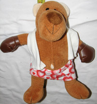13" Plush Brown Bear with Boxing Gloves, Heart Boxer Shorts and