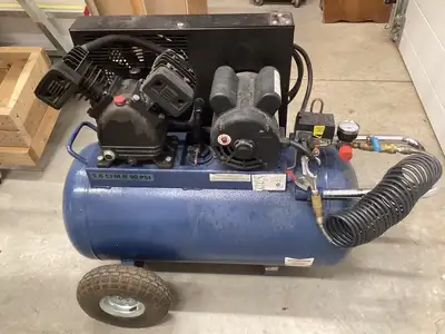 'Eagle' Air Compressor 5.6 CFM at 90 PSI Dual Voltage, 110v or 220v V-twin, Cast Iron Compressor Hea...