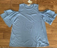 NEW Michael Kors blue cold shoulder top ruffles sleeves size S