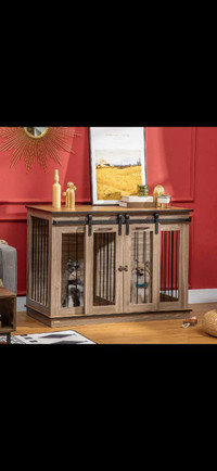 Dog Crate Furniture with Divider Panel, Wooden Dog keep tv