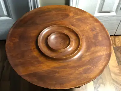 Vintage 19" Diameter By 1" Deep Teak Party Tray or Wall Hanger, View more