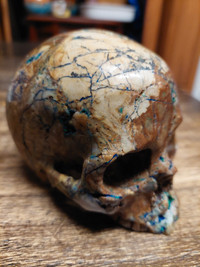 Large carved azurite malachite skull
