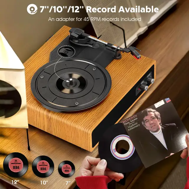 FYDEE Bluetooth Turntable with Built-in Speakers, 3-Speed Vinyl in General Electronics in Mississauga / Peel Region - Image 7
