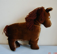Antique Late 1800's Primitive Brown Velvet Stuffed Toy Horse