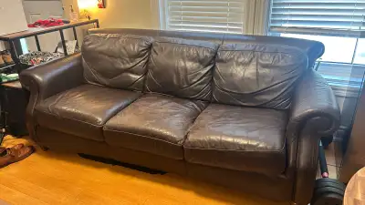 Free comfy Sofa/couch leather. 91”W X 43”L.  , View more