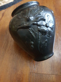 Antique Art Nouveau Tiffin Black Amethyst Satin Glass Poppy Vase