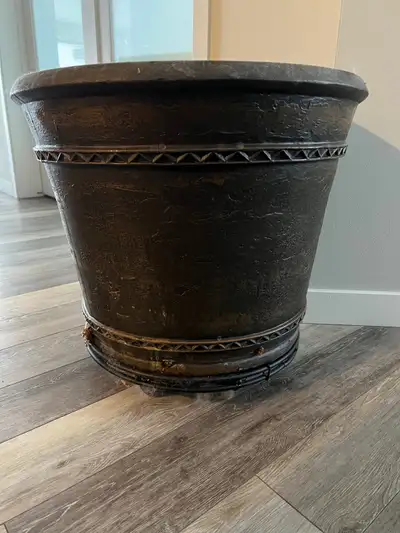 Large flower pot with heavy rolling metal base, View more