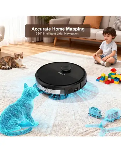 This pre-owned PGID robot vacuum and mop features advanced 360-degree intelligent Lidar navigation f...