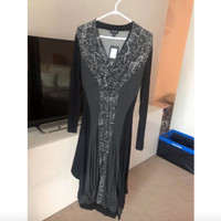 NWT - Ronen Cohen Women's Charcoal Grey Patterned Dress (Size 3)