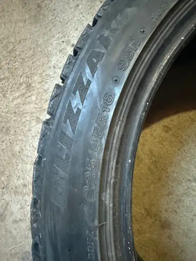 Blizzak 225/45/18 WS80 3 tires. One was damaged so had to buy 4 new tires. Lots of tread left. Great...
