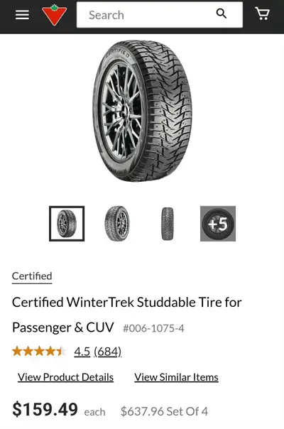 Clean set of Certified WinterTrek Studdable on black steel rims ( bolt pattern 5×100mm). Tires are i...