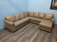 [free delivery] Tan leather-look U-shaped sectional