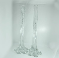 PAIR Tall Twisted Clear Glass Taper Candle  Holders