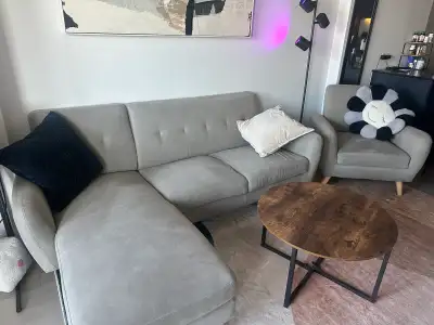 Sofa set - right facing L sofa - grey color , View more