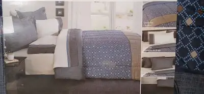 8 piece bed set, brand new, never opened: queen size comforter, 2 pillow shams, 1 bedskirt, sheet se...