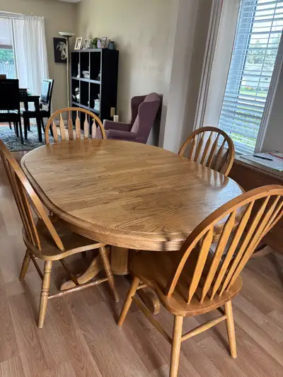 SPPU SOLID OAK Table with 1 leaf /4 chairs, View more